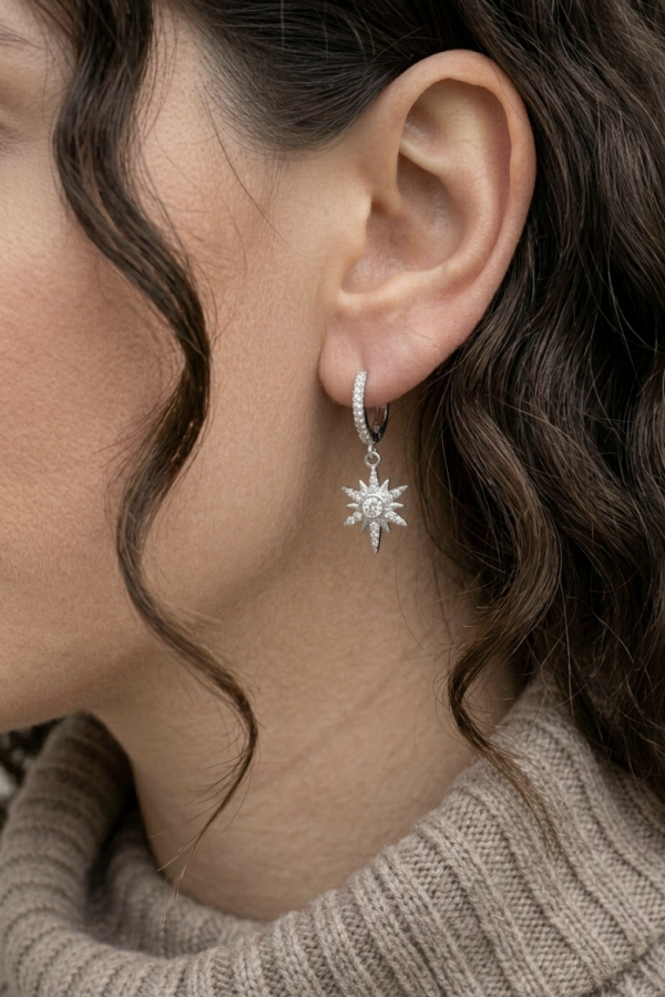 Kutup Yıldızı Motif Gümüş Küpe