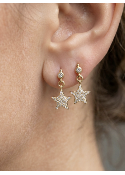 Yıldız Motif Vidalı Sallantılı Gümüş Mini Küpe 