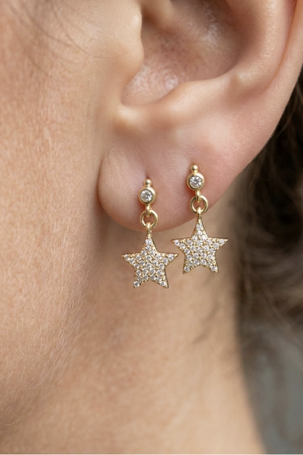 Yıldız Motif Vidalı Sallantılı Gümüş Mini Küpe 