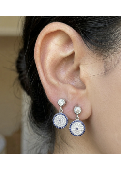 Nazar Boncuklu Mini Sallantılı Vidalı Gümüş Küpe