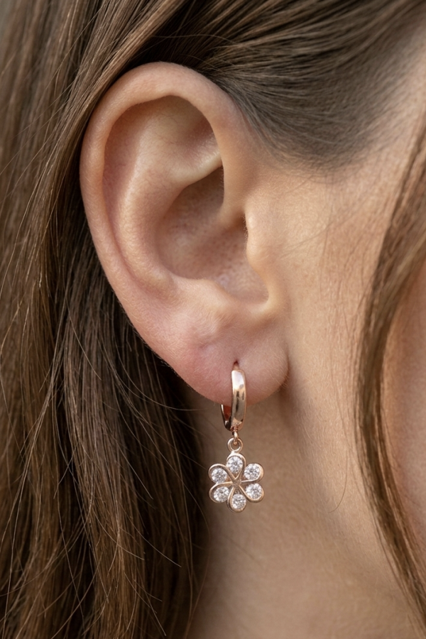 Çiçek Motif Sarmal Gümüş Küpe