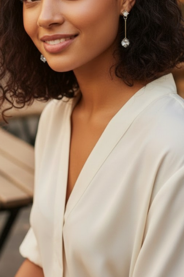 Ortası Çubuk İki Taşlı Rose Kaplama Gümüş Küpe