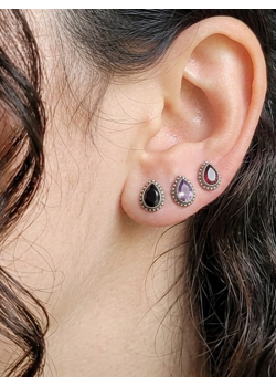 Damla Motif Doğal Taşlı Gümüş Mini Küpe Serisi 