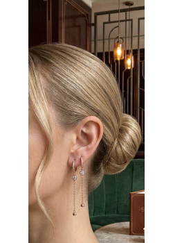 Taş ve Top Motif Zincir Sallantılı Gümüş Küpe