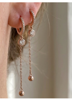 Taş ve Top Motif Zincir Sallantılı Gümüş Küpe