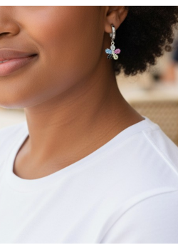 Renkli Taşlarla Süslü Çiçek Motif Gümüş Mini Küpe