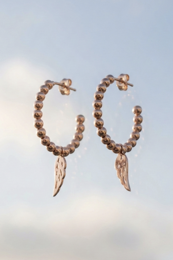 Melek Kanadı Motif Yarım Halka Gümüş Küpe