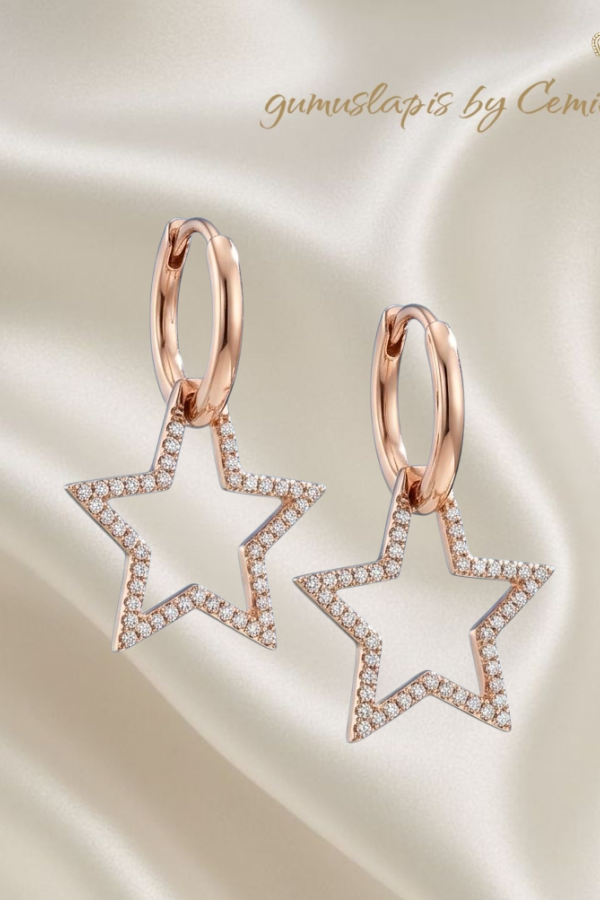 Yıldız Motif Büyük Boy Gümüş Halka Küpe