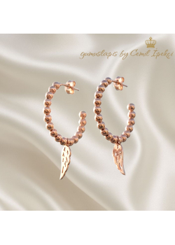 Melek Kanadı Motif Yarım Halka Gümüş Küpe