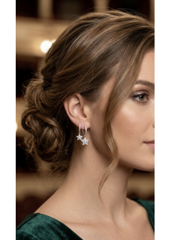 Yıldız Motif Ortası Yuvarlak Taşlı Gümüş Küpe