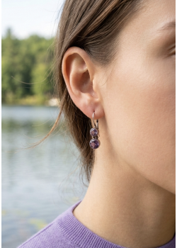 İkili Ametist Taşlı Gümüş Küpe