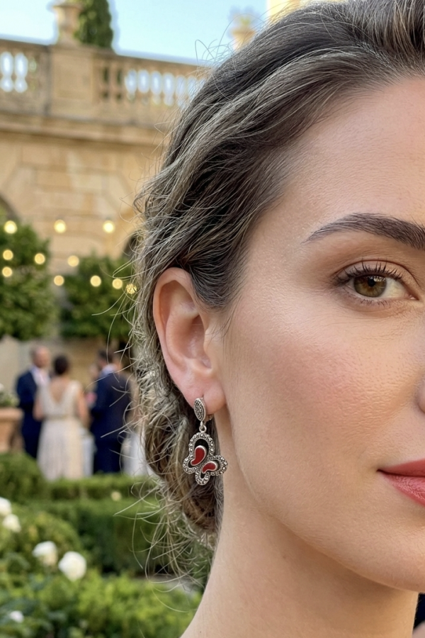 Akik ve Markazit Taşlı Kelebek Motif Gümüş Küpe