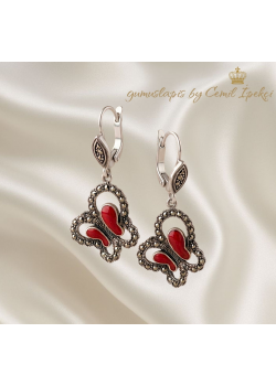 Akik ve Markazit Taşlı Kelebek Motif Gümüş Küpe