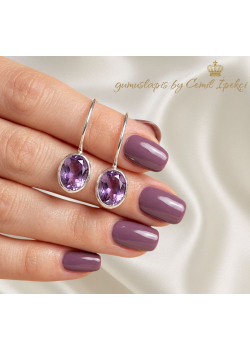 Ametist Taşlı Arkası Geçmeli Gümüş Küpe 