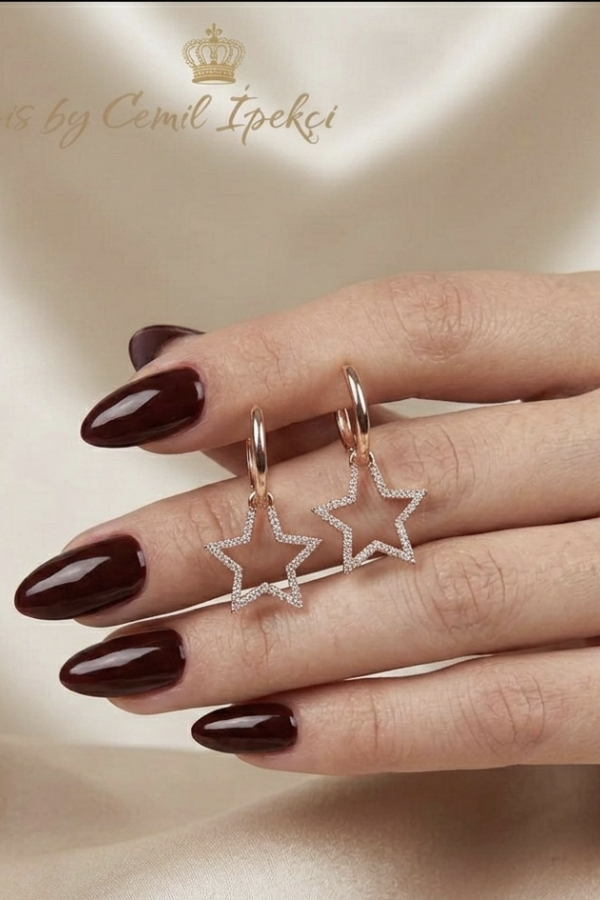 Yıldız Motif Büyük Boy Gümüş Halka Küpe