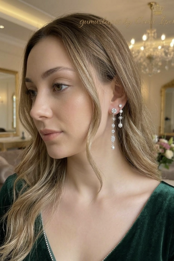 Takma Yeri Gümüş Diğer Yerleri Çelik İncili Küpe Çifti 