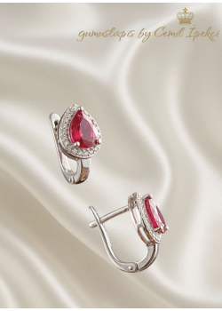 Lab Rubilitte Taşlı Damla Motif Gümüş Küpe