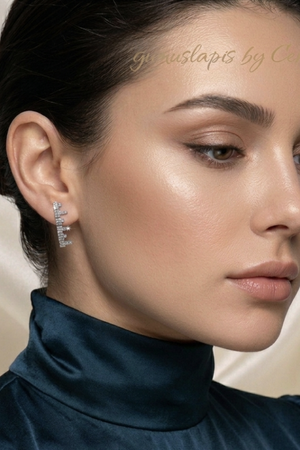 Çubuk Motif Vidalı Gümüş Küpe