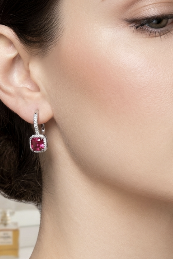 Lab Rubilitte Taşlı Kare Motif Gümüş Küpe