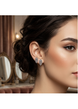 Markazit Taşlı Fatıma Ana Motif Eskitme Gümüş Mini Küpe