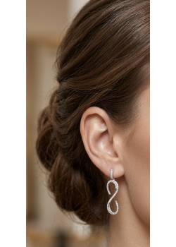 Dik Sonsuzluk Motif Zirkon Taşlı Gümüş Küpe