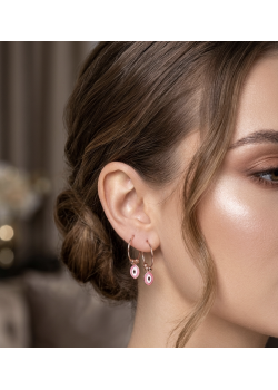 Pembe Mineli Rose Kaplama Gümüş Halka Küpe