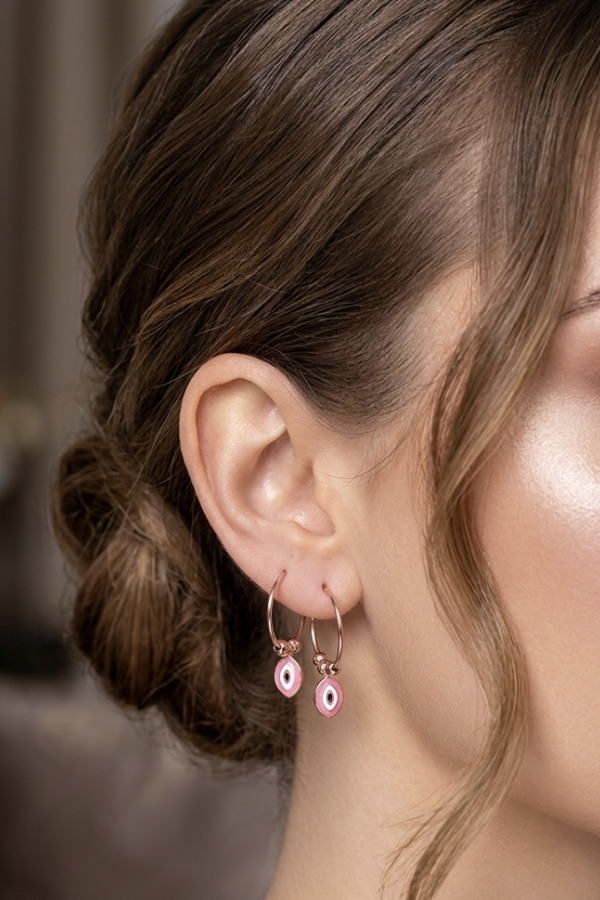 Pembe Mineli Rose Kaplama Gümüş Halka Küpe