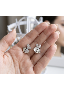 Arı Motif Vidalı Gümüş Küpe