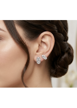 Laboratuvar Pırlantası Taşlı Oval Dikdörtgen Motif Gümüş Küpe