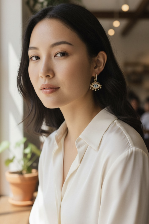 Küçük Boy Göz Motif Gümüş Küpe Çifti