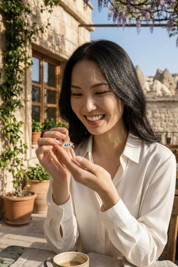 Küçük Boy Göz Motif Gümüş Küpe Çifti