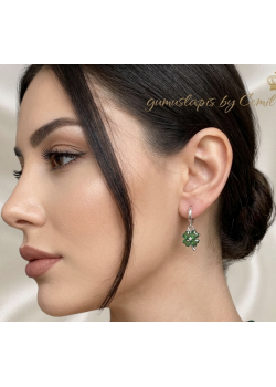 Peridot Taşlı Yonca Motif Gümüş Küpe