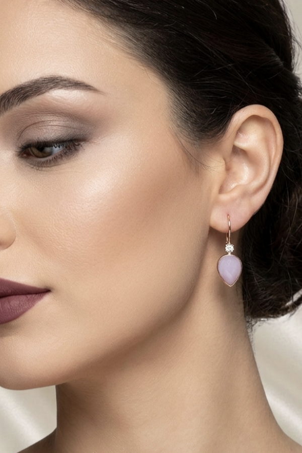 Pembe Kuvars Taşlı Gümüş Küpe Çifti (rose)