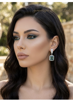 Moldavit Taşlı Gümüş Küpe Çifti