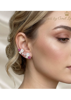 Çiçek Motif Sedef Taşlı Küpe Çifti (beyaz)