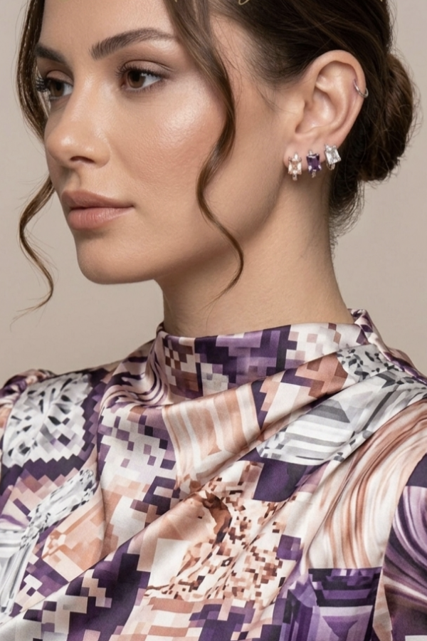 Dikdörtgen Motif Gümüş Küpe Çifti Serisi 