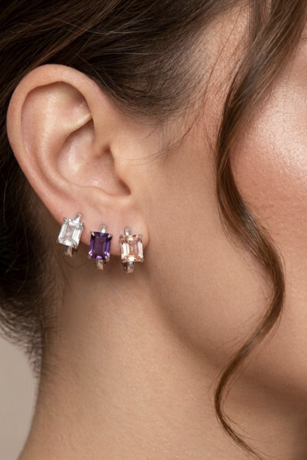 Dikdörtgen Motif Gümüş Küpe Çifti Serisi 