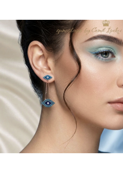 Nazar Boncuklu Göz Motif Sallantılı Gümüş Küpe