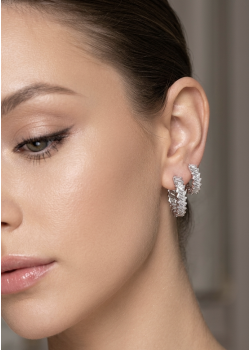 Yan Baget Kesim Taşlı Gümüş Halka Küpe