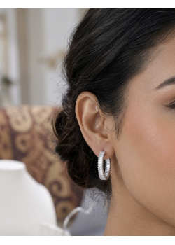 Baget Taşlı Gümüş Orta Boy Halka Küpe Çifti 