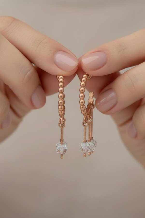 Kendinden Üç Taş Sallantılı Yarım Halka Gümüş Küpe