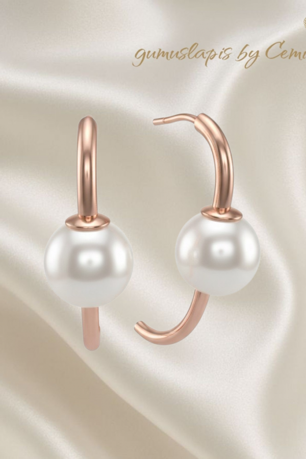 Ortası İncili Asimetrik Model Gümüş Küpe