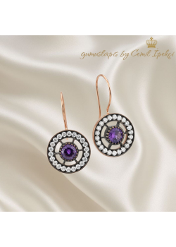 Ametist ve Zirkon Taşlı Yuvarlak Motif Gümüş Küpe