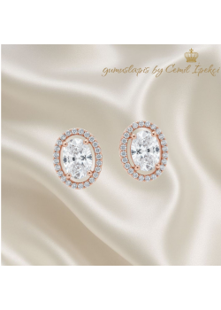 Oval Motif Taşlı Gümüş Mini Küpe