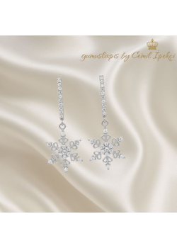 Kar Tanesi Motif  Beyaz Gümüş Küpe Çifti
