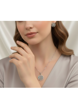 Renkli Taşlarla Süslü Yaşam Çiçeği Motif Gümüş Set 