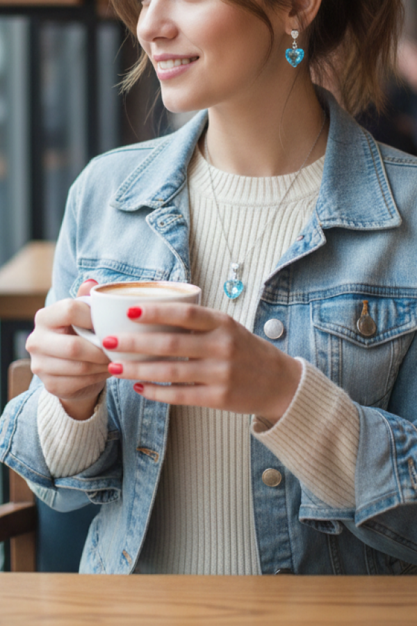 Mavi Lab Topaz Taşlı Kalp Motif Gümüş Set