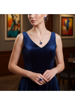 Ametist Taşlı Kare Motif Gümüş Set 