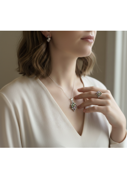 Peridot Morganit Lab Topaz ve Ametist Taşlı Gümüş Set