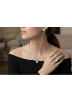 İnci Taşlı Yuvarlak Motif Gümüş Set